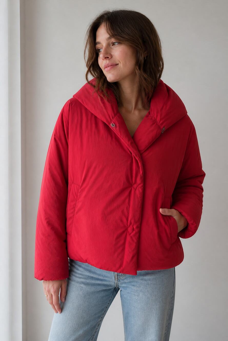 Vintage Free People Red Puffy Hooded Jacket Small